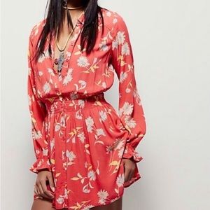 Free People Ruthie Floral Printed Coral Mini Dress Size Small